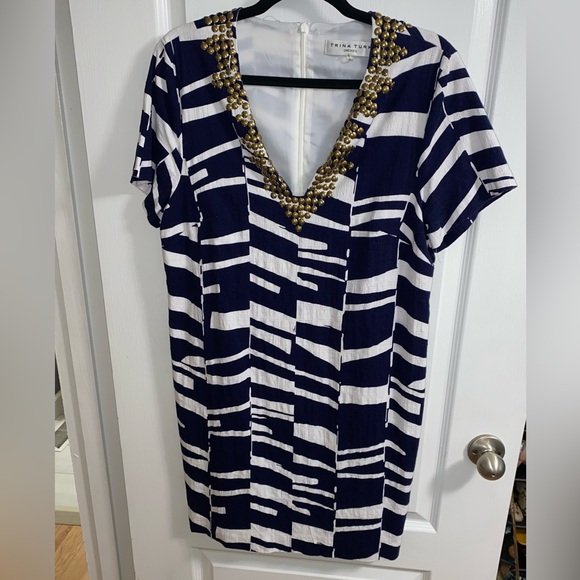 Trina Turk Navy & White Dress Sz 12 - Picture 1 of 10